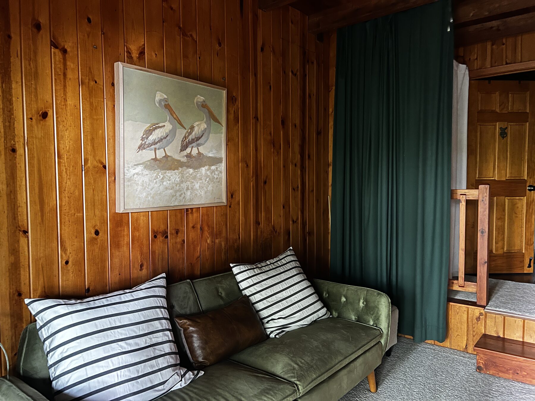 Sofa with pelican artwork